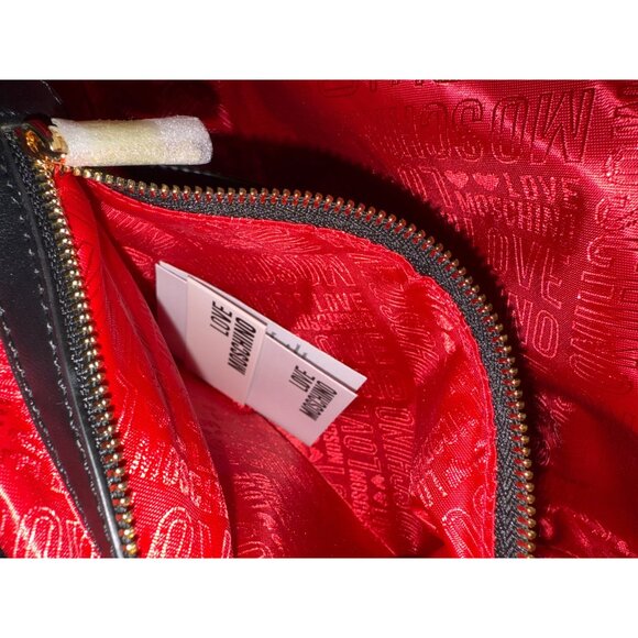 Love Moschino Black & Red Heart Backpack Gold Accent Drawstring & Buckle Closure - Picture 10 of 13